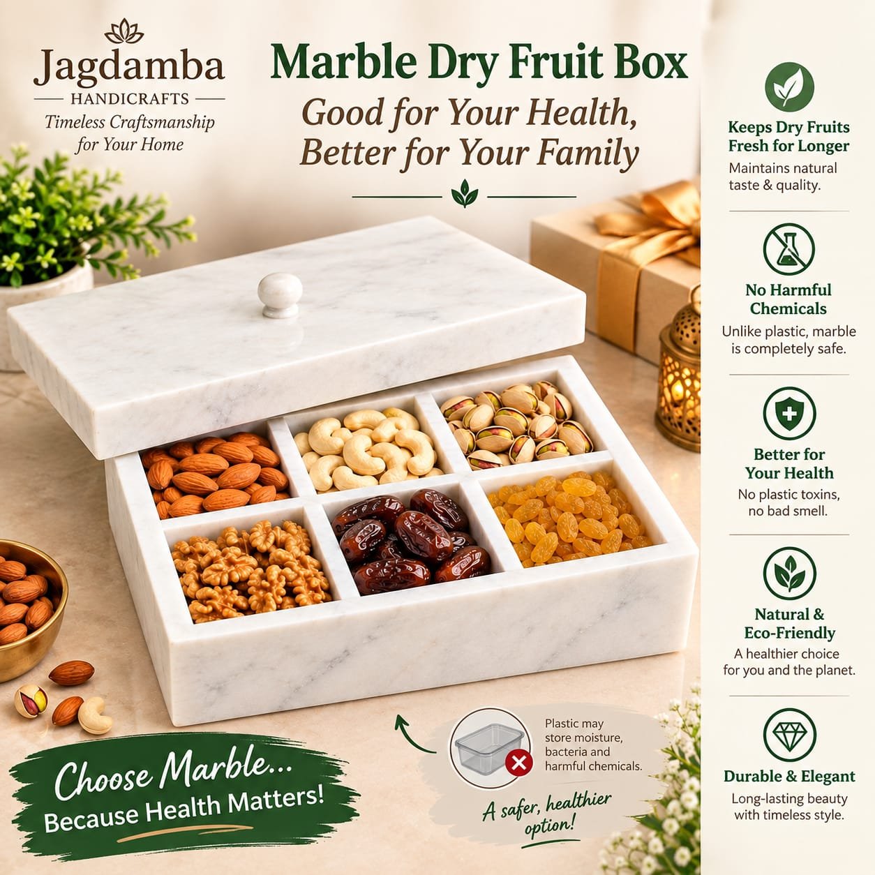Classic White Marble Dry Fruit Box