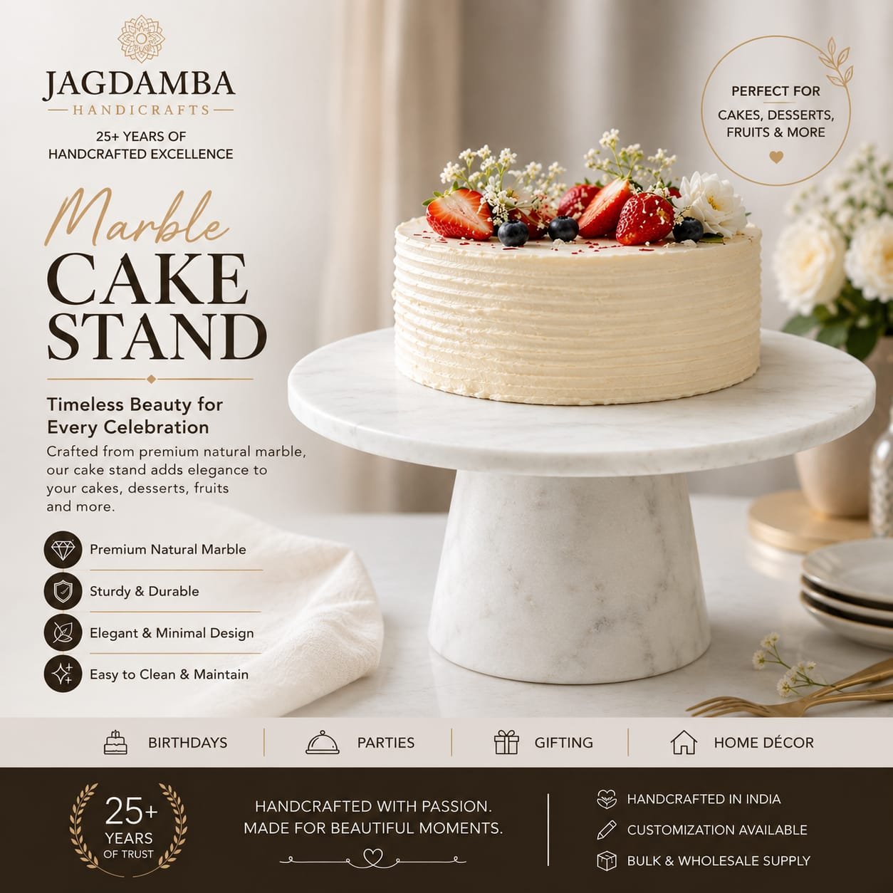 Classic White Marble Cake Stand