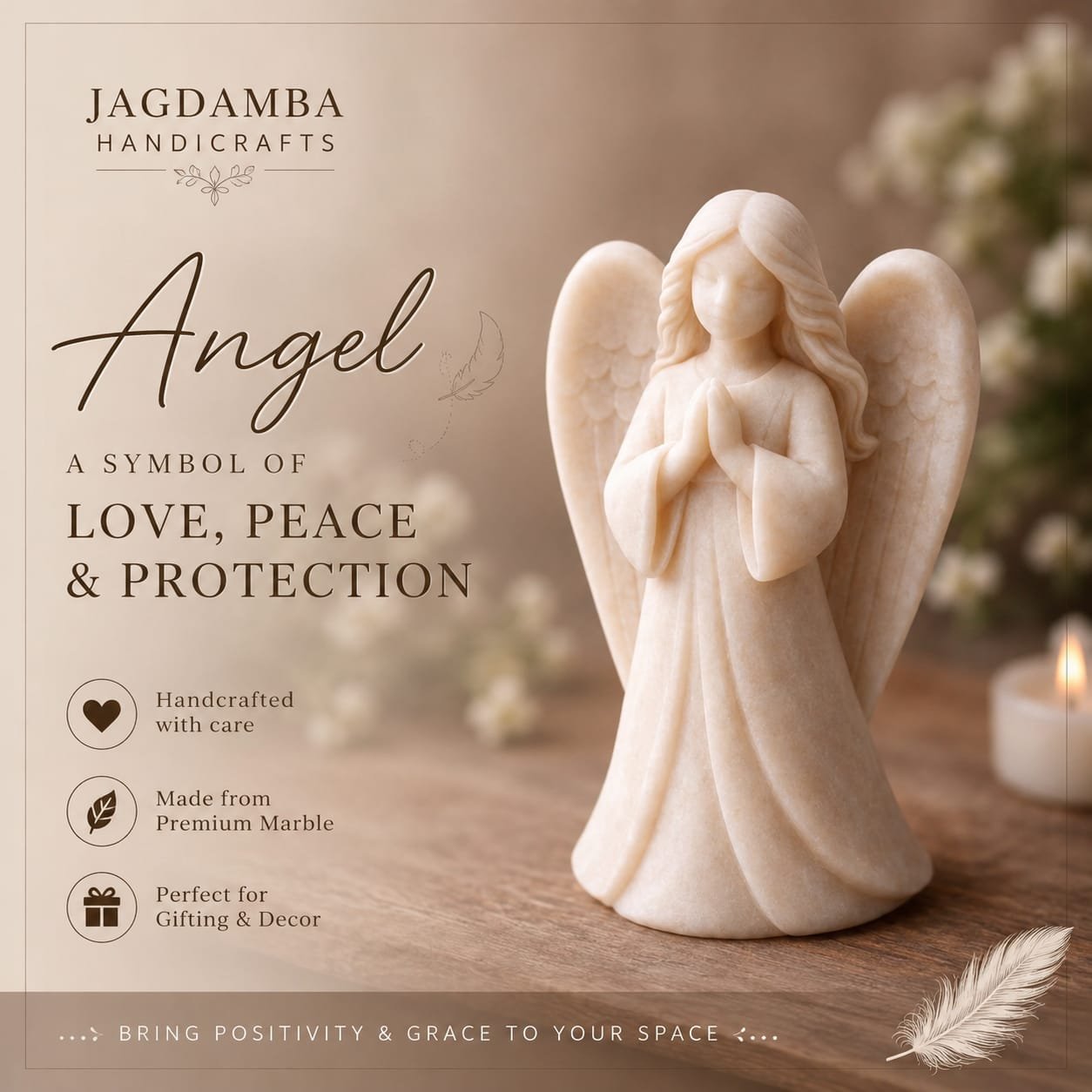Hand Sculpted Marble Angel Figurine