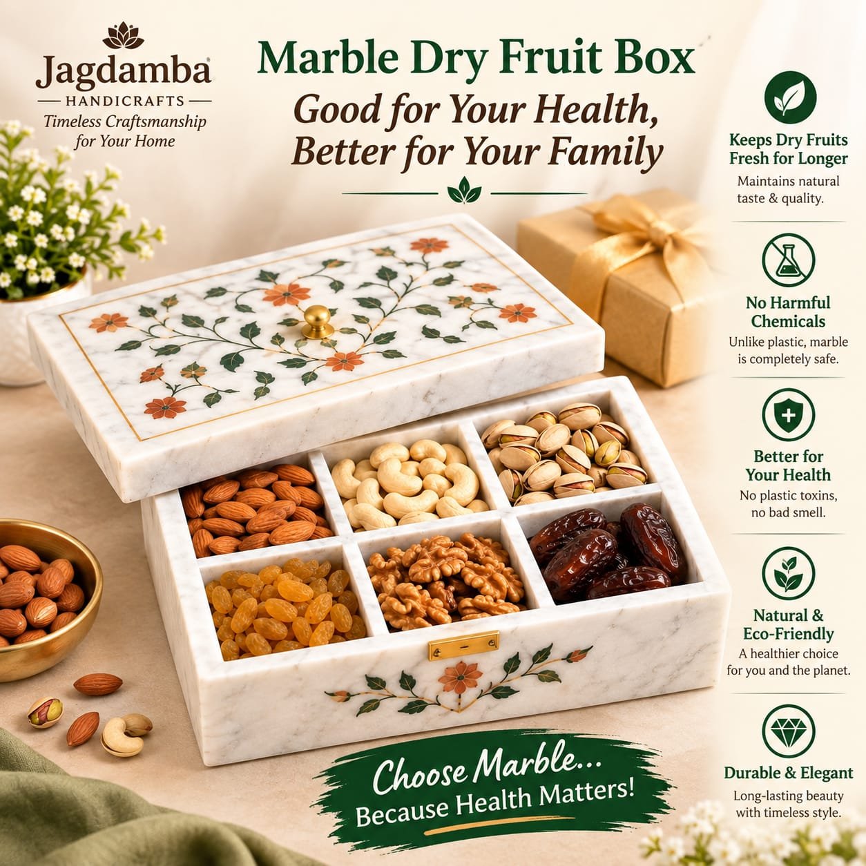 Inlaid Floral Marble Dry Fruit Box
