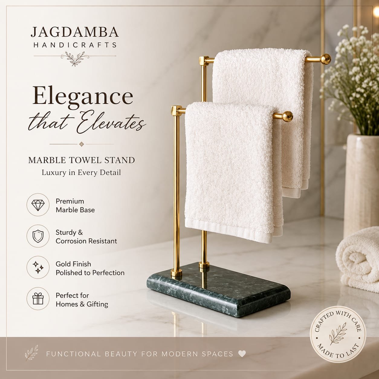 Luxury Marble & Gold Towel Stand