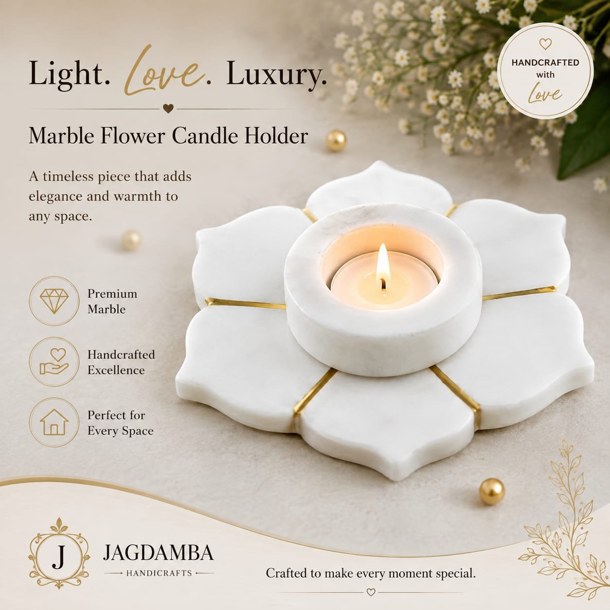 Marble Lotus Flower Tea Light Candle Holder