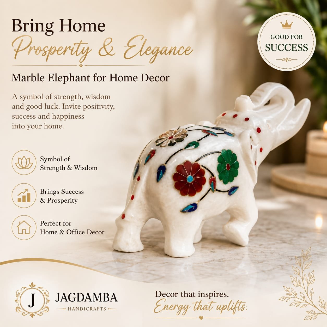 Royal Inlaid Marble Elephant Figurine